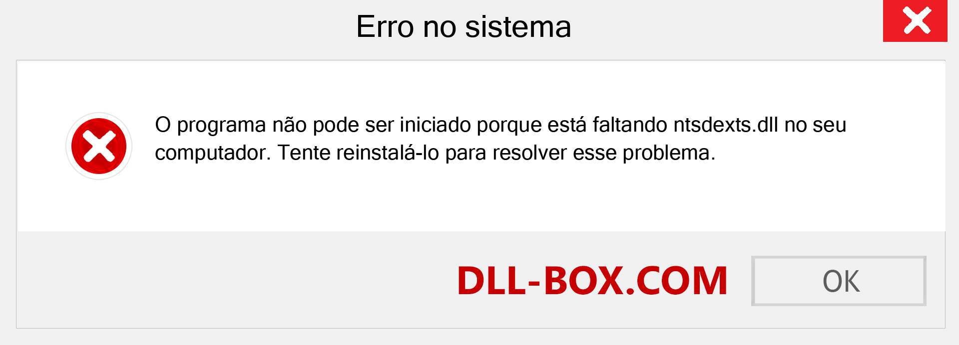 Arquivo ntsdexts.dll ausente ?. Download para Windows 7, 8, 10 - Correção de erro ausente ntsdexts dll no Windows, fotos, imagens